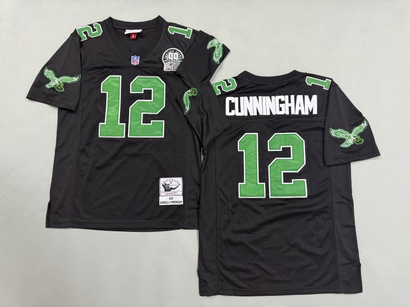 Men 2025 Philadelphia Eagles #12 Cunningham black Throwback Limited NFL Jersey style 001